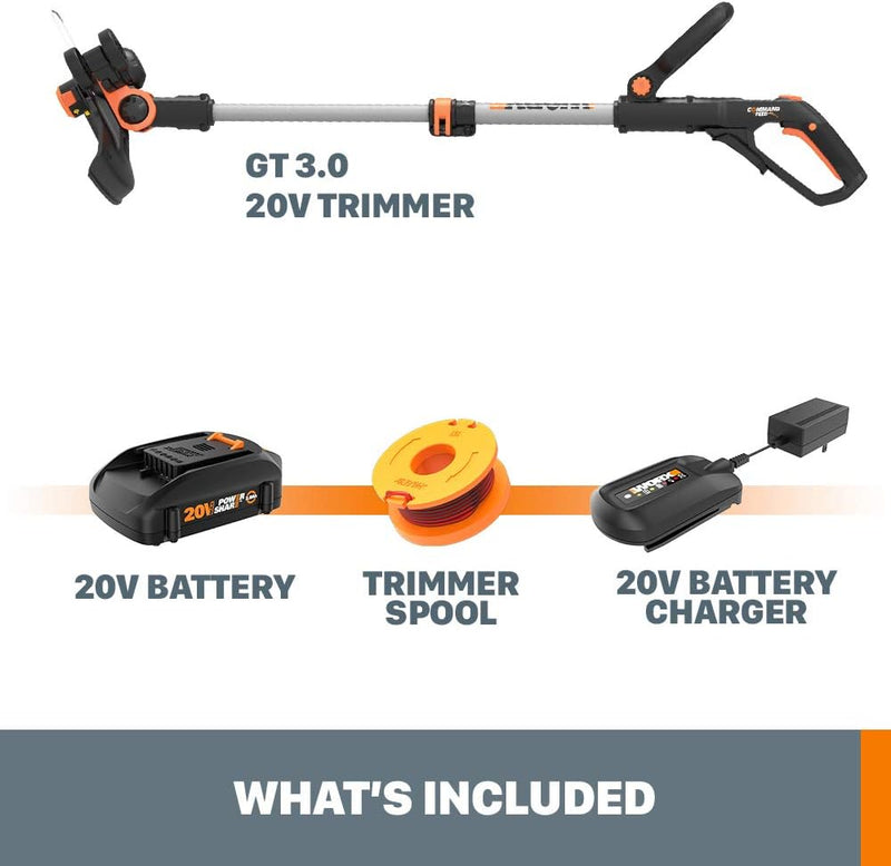 Worx Cordless GT3.0 String Trimmer & Edger - 20V PowerShare, 12" Cutting Width, Includes 2 Batteries & Charger!